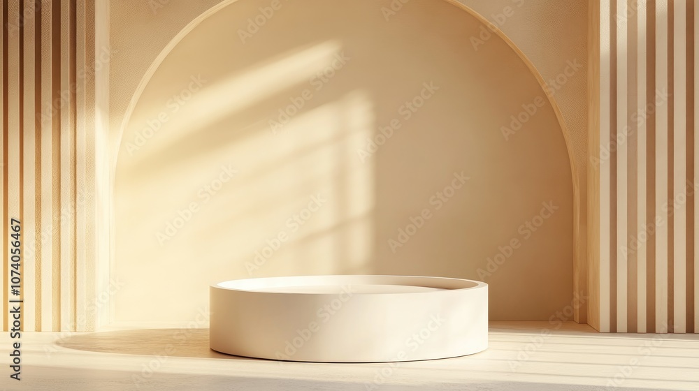 Aufkleber 3D rendering of a minimalistic empty cylinder podium Abstract geometric scene for product showcase template