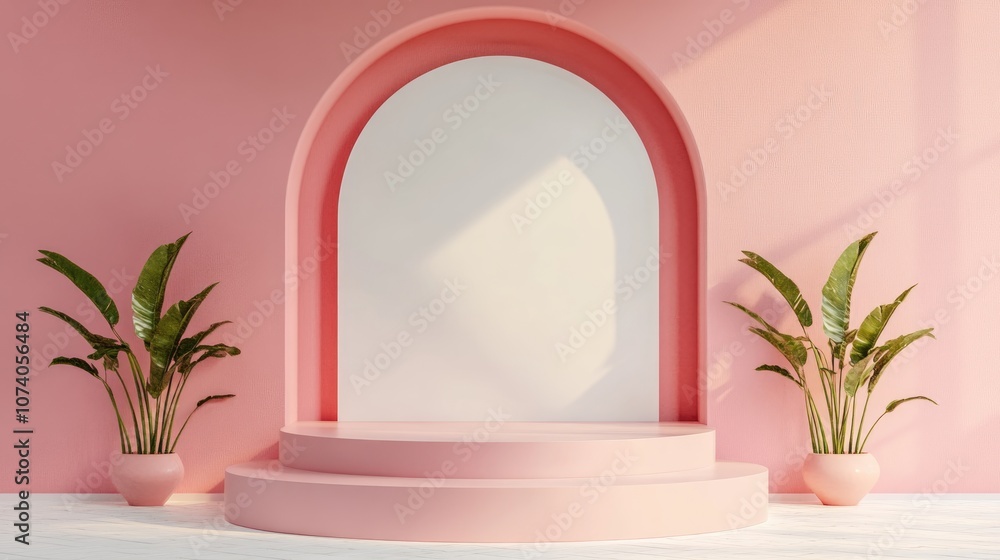 Poster Empty podium with a blank product display background 3D rendering