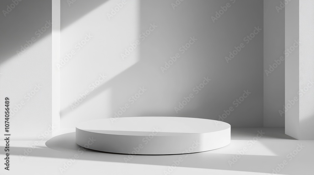 Aufkleber Empty white podium with an abstract hipster backdrop 3D illustration of a display pedestal for showcasing mockup platforms for cosmetic presentations in a minimalistic design