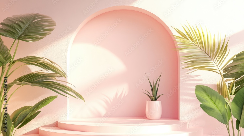 Aufkleber 3d rendering of a podium or display in a bohemian style promotional stand featuring abstract shapes 