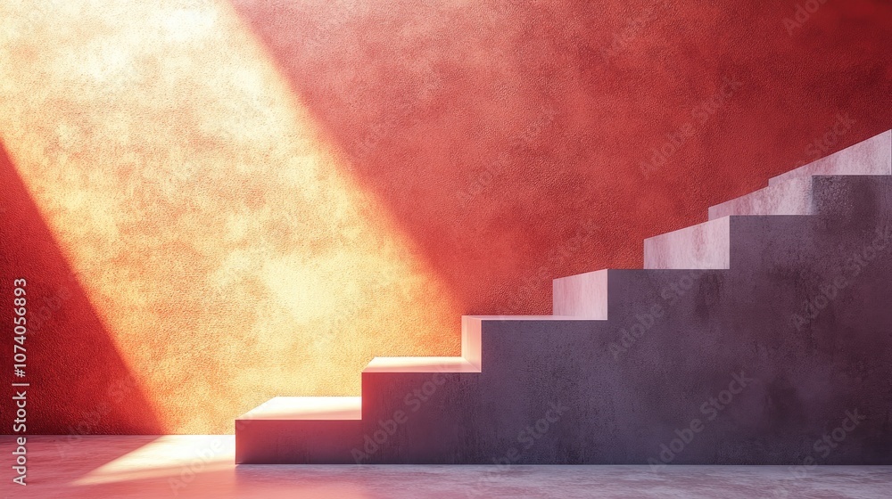 Poster Walls and platforms featuring richly textured gradients Interior backdrop illuminated by sunlight 3D rendering