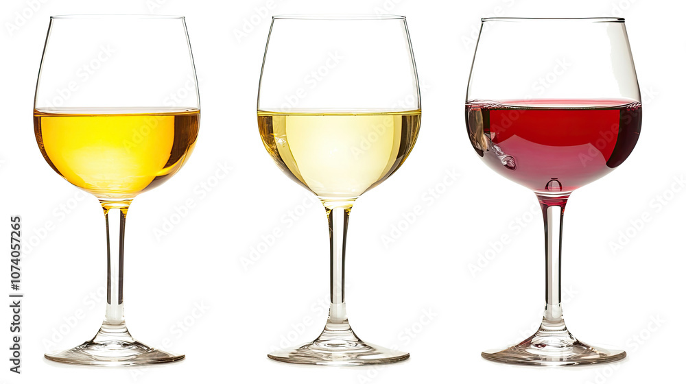 Poster collection of empty wine glasses on a transparent background generative ai