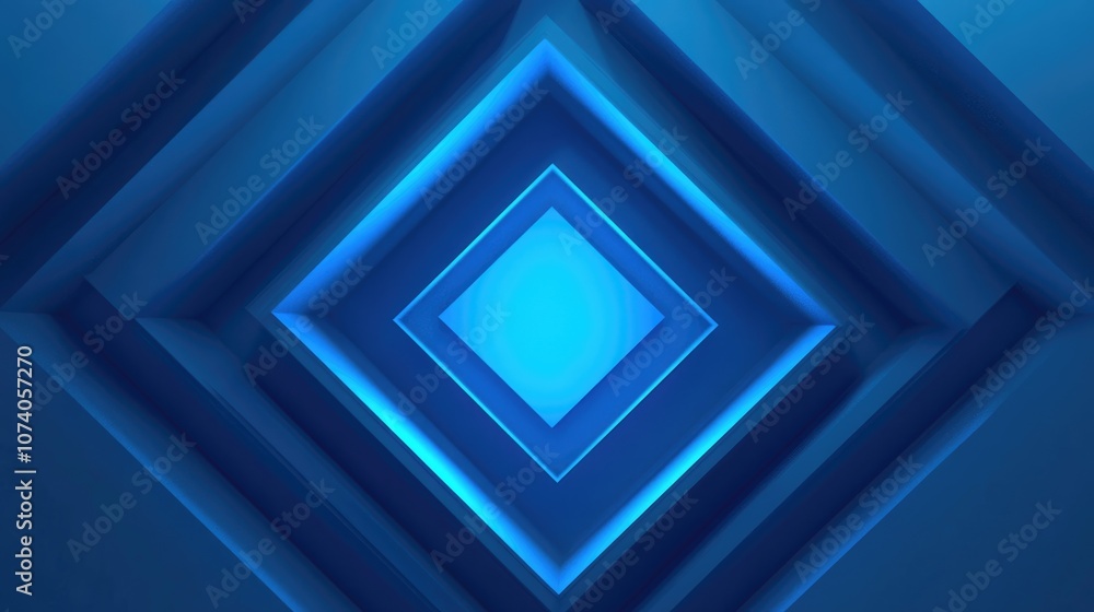 Poster Illuminated blue rhombus with a mock up placed against a background 3D rendering