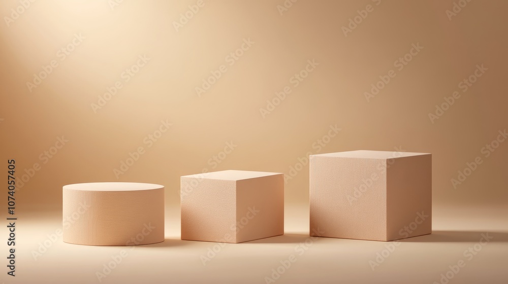 Poster 3d brown creamy cube and box podium in a minimal studio background abstract geometric shape illustra