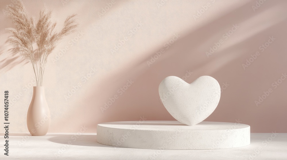Poster Minimal heart shaped background mockup featuring a pedestal scene for product presentation 3D rendering