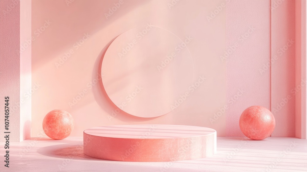 Poster Minimalistic abstract background featuring a podium concept for product display on a white backdrop 3D rendering illustration