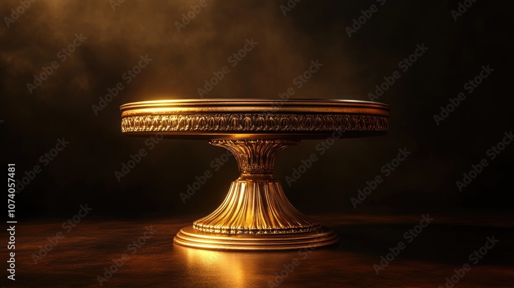 Poster High quality golden pedestal isolated on a dark background created using 3D rendering techniques