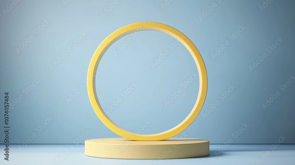Poster yellow circular podium with a circular base set against a backdrop ideal for product showcasing or p