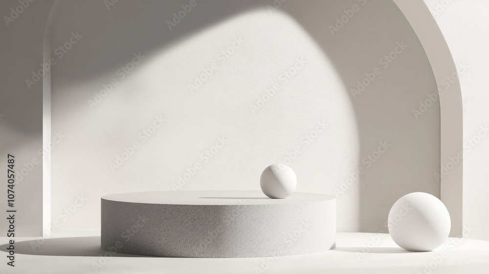 Poster Minimalist studio background featuring a 3D gray and white cylinder podium Abstract geometric shape illustration rendered in three dimensions