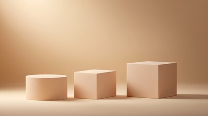 3D brown creamy cube and box podium in a minimal studio background Abstract geometric shape illustration rendered in natural color tones