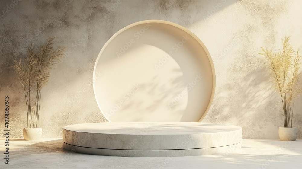 Poster Abstract background featuring podium and wall rendering 3D illustration and rendering