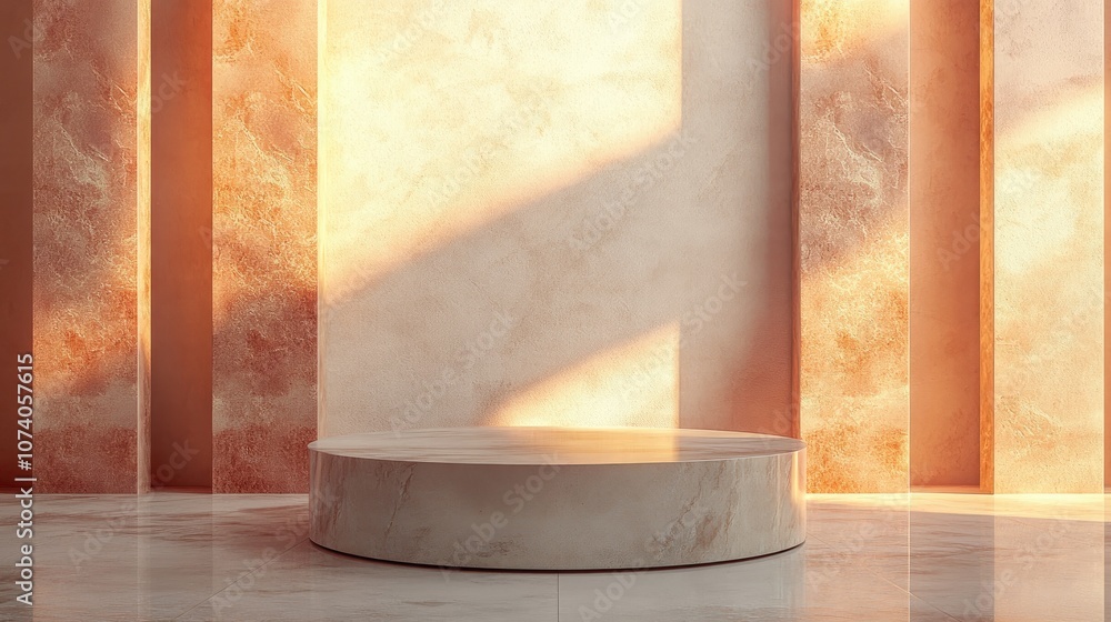 Poster abstract background featuring a podium and wall design created through 3d illustration and rendering