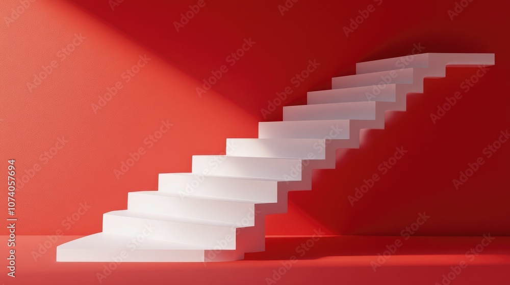 Poster 3d rendering of a close up view of a blank white pedestal featuring a stair design symbolizing a pat