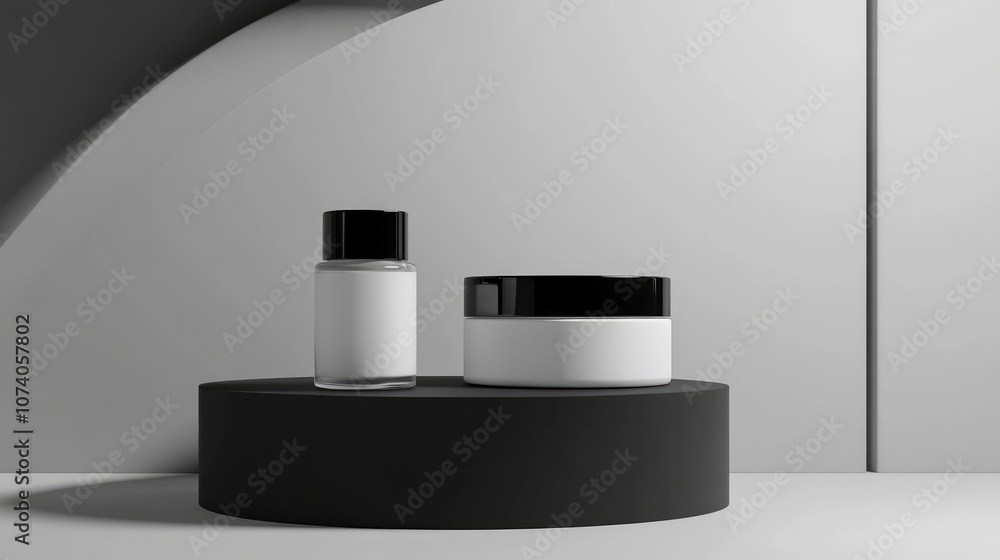 Aufkleber 3D rendering of a generic product backdrop suitable for cream cosmetics with a contemporary black podium setting
