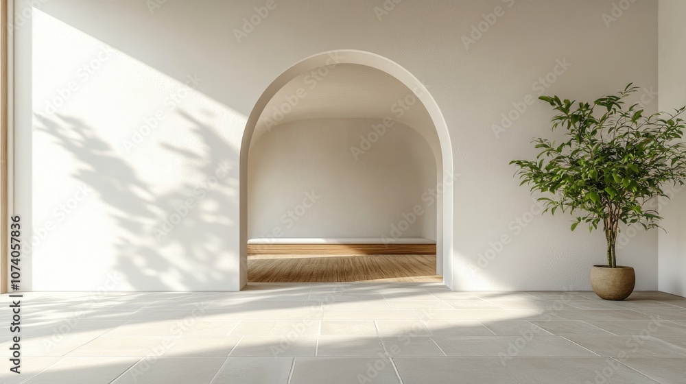 Poster interior architecture with an empty arched passage in a 3d rendering