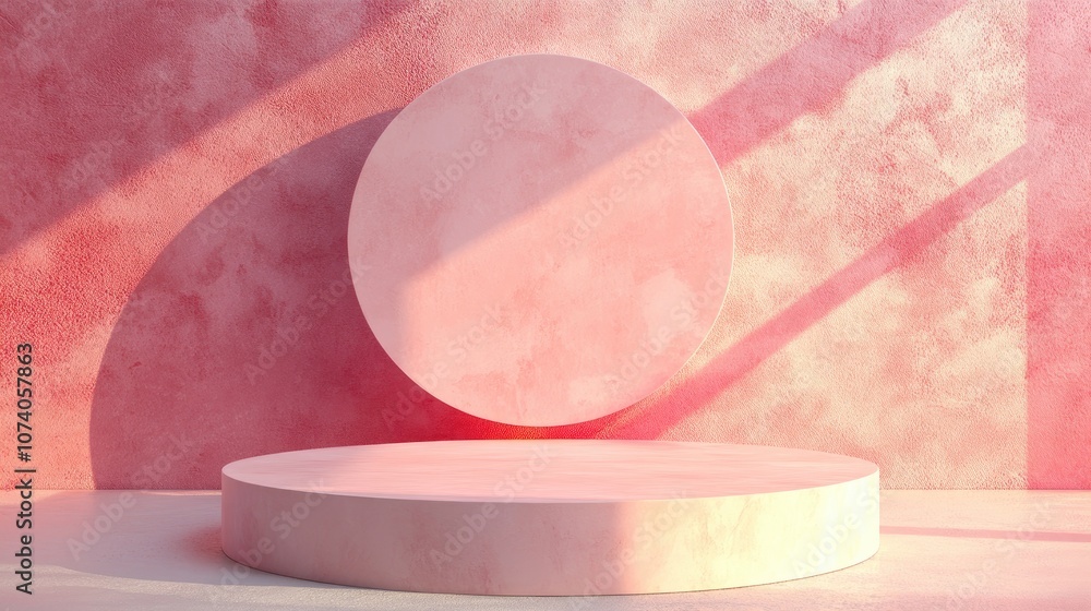 Poster Abstract podium background featuring geometric shapes in pink hues Minimalist 3D rendering with a geometrical backdrop