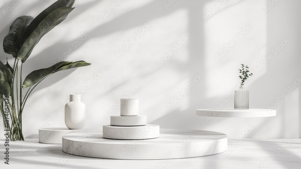Poster minimalist product display stand against a white backdrop 3d rendering