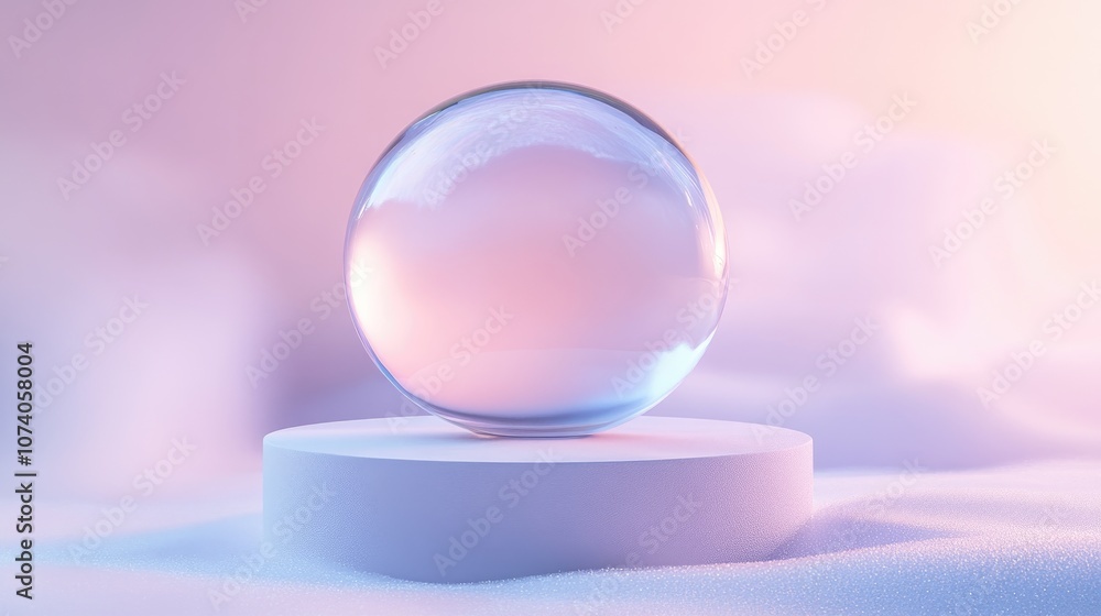 Aufkleber Empty snow globe on a soft colored trendy background Translucent glass sphere Unoccupied base for displaying cosmetic products podium stage pedestal or platform 3D render