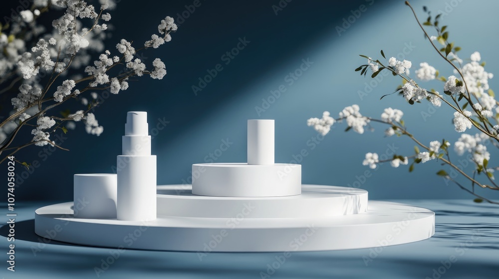 Poster abstract 3d minimalist composition featuring geometric shapes display for promotional product showca