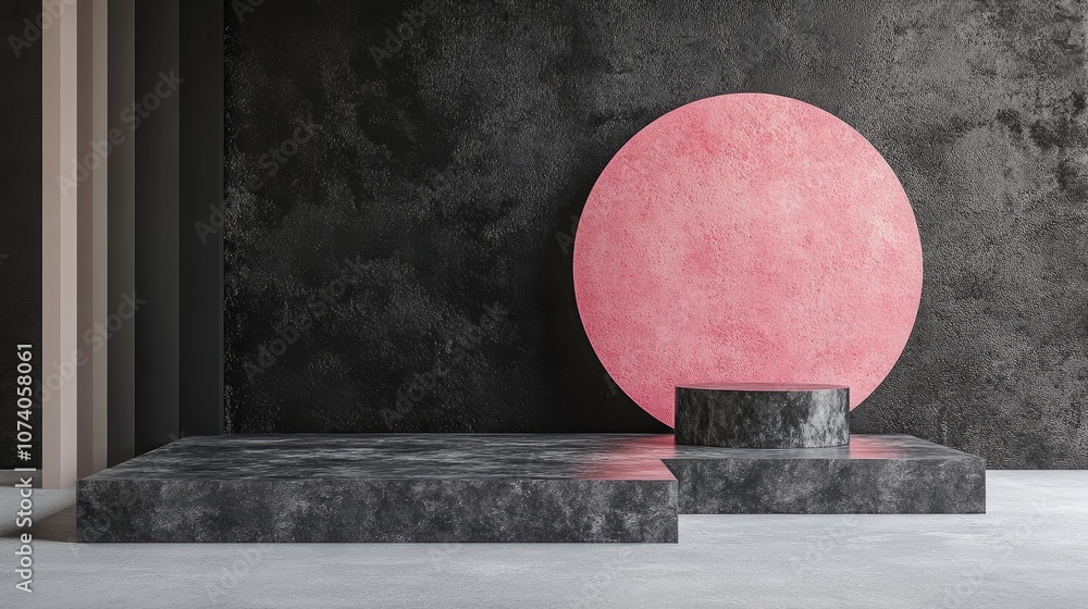 Poster 3d rendering of a podium featuring black and pink elements abstract geometric design of a blank podi