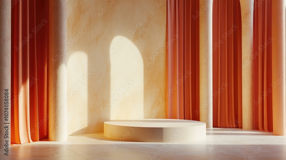 Aufkleber Minimalist abstract background featuring a pedestal created through 3D illustration and rendering