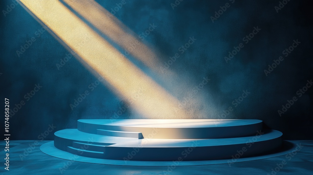 Poster Abstract podium illuminated by natural light designed for product display against a blue background 3D rendering