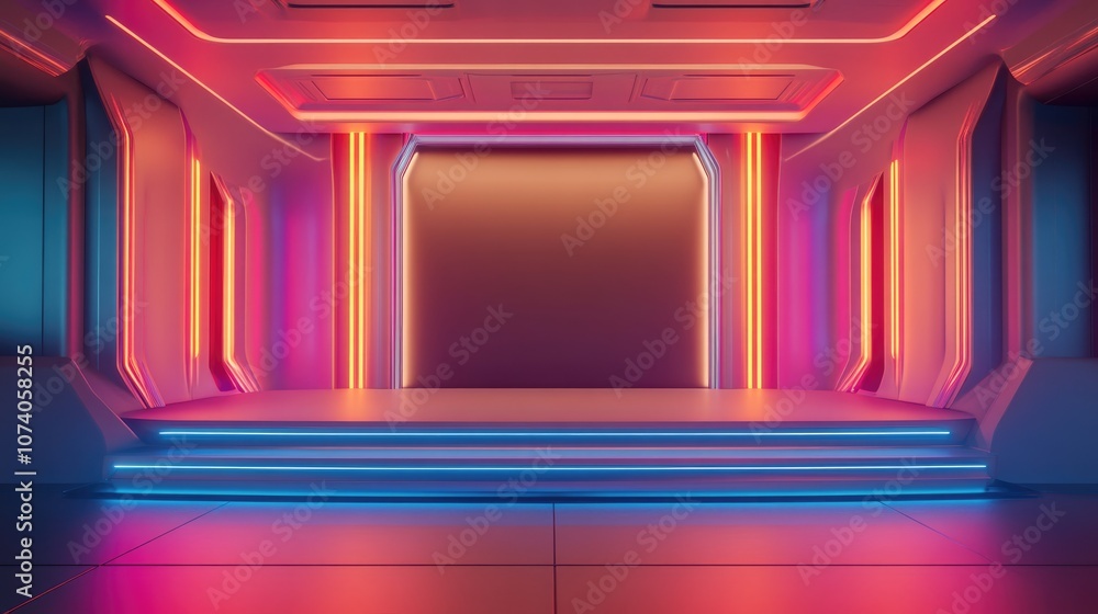 Aufkleber futuristic interior featuring an empty stage modern blank platform with a futuristic backdrop sci fi