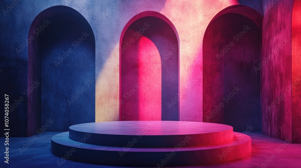 Poster Abstract background featuring a podium and wall scene created through 3D rendering and illustration
