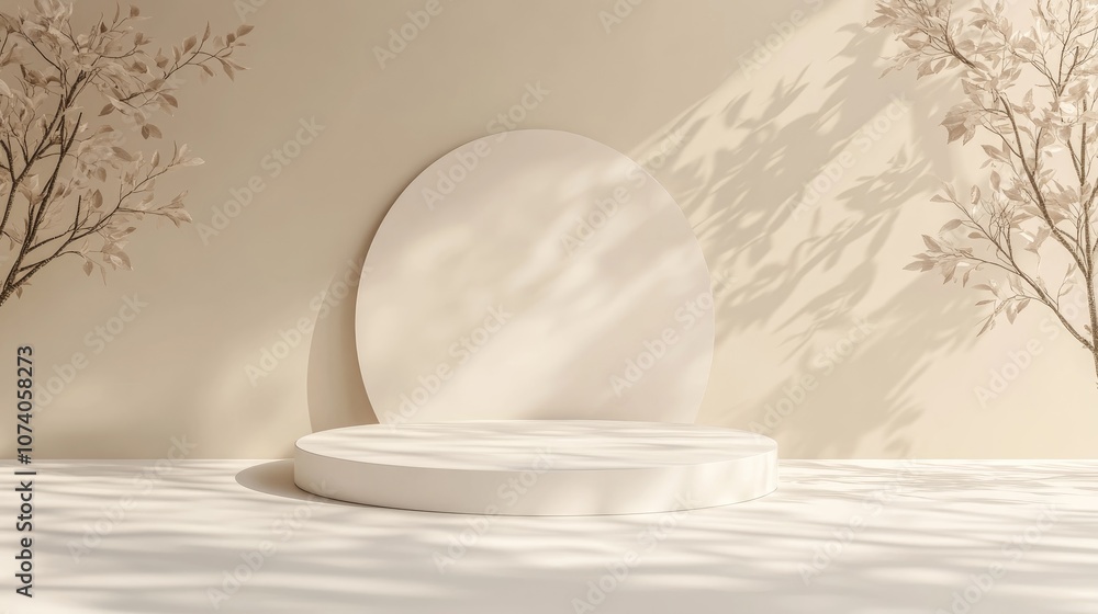 Leinwandbilder minimalist abstract white podium blocks for product display featuring an empty stage with sunshade s