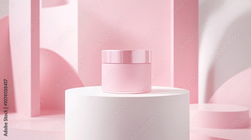 Poster Pink pedestal display featuring box support for product branding realistic 3D digital render