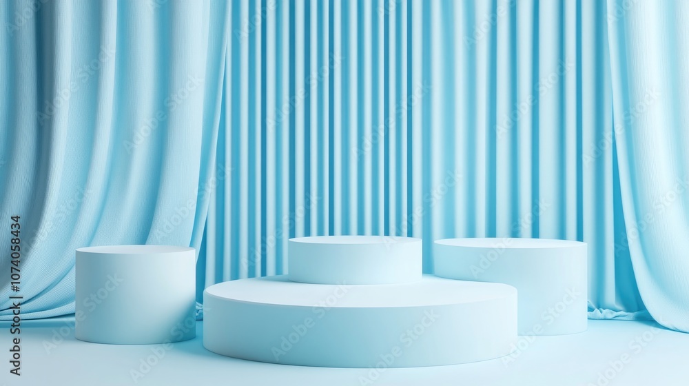 Poster 3D rendering of a soft blue pastel minimalistic background ideal for product displays