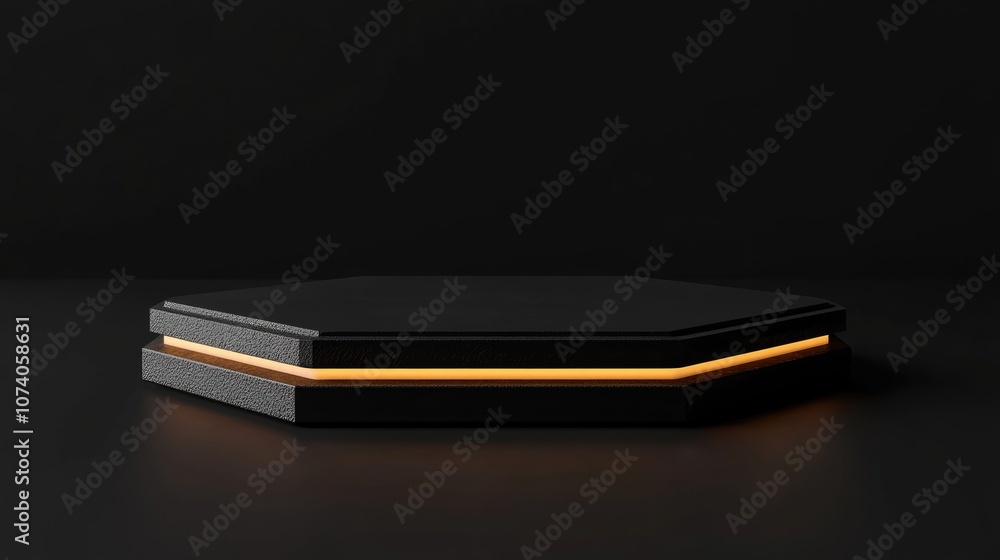 Leinwandbilder blank hexagon product stand with a black background futuristic display pedestal illuminated 3d rende
