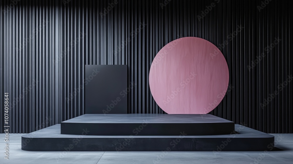 Poster 3d rendering of a podium featuring black and pink elements abstract geometric design of a blank podi