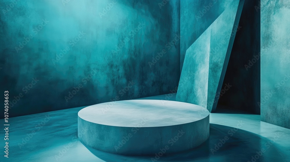 Aufkleber abstract blue geometric background featuring a podium in a contemporary style 3d rendering