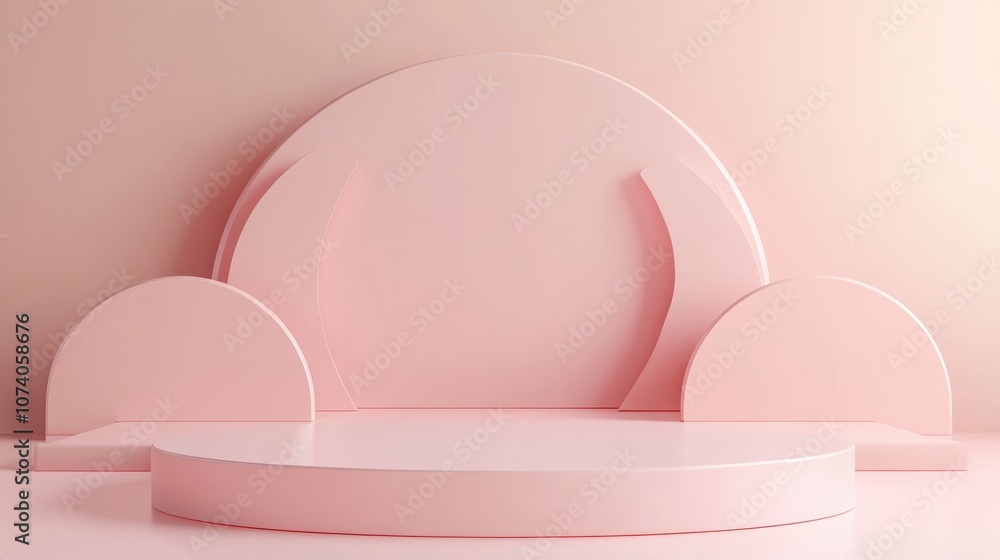 Poster abstract podium background featuring geometric shapes in pink hues minimalist 3d rendering with a ge