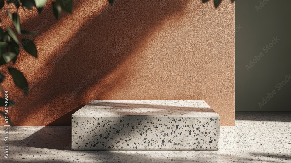 Aufkleber geometric shape backdrop featuring 3d rendered terrazzo and concrete podium in a square with shadows