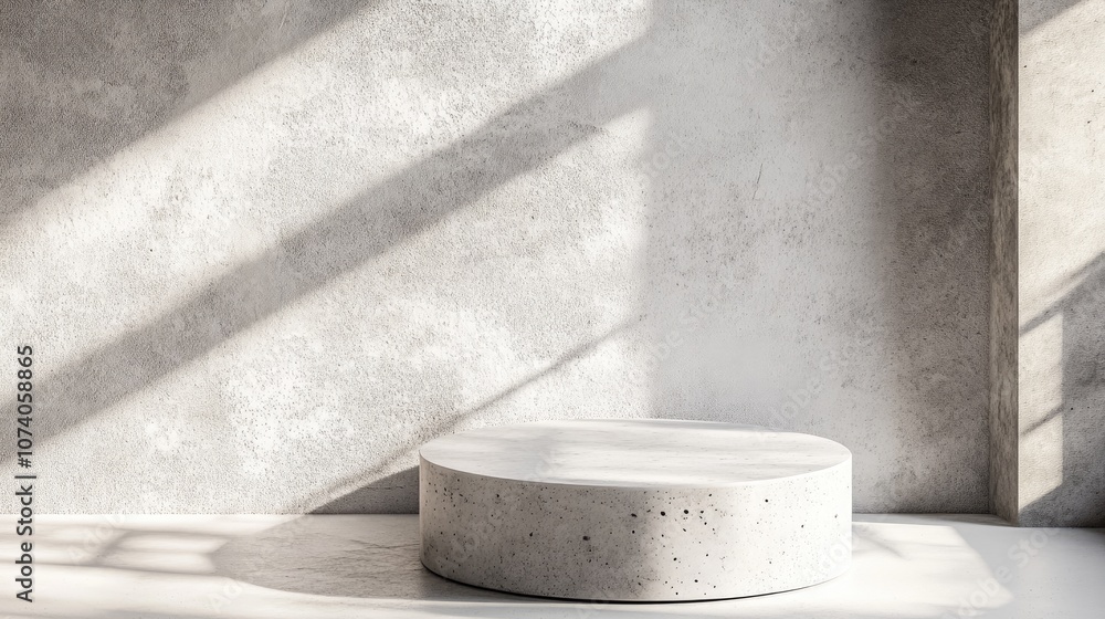 Poster 3d rendered illustration featuring a geometric concrete cylinder pedestal for showcasing cosmetic pr