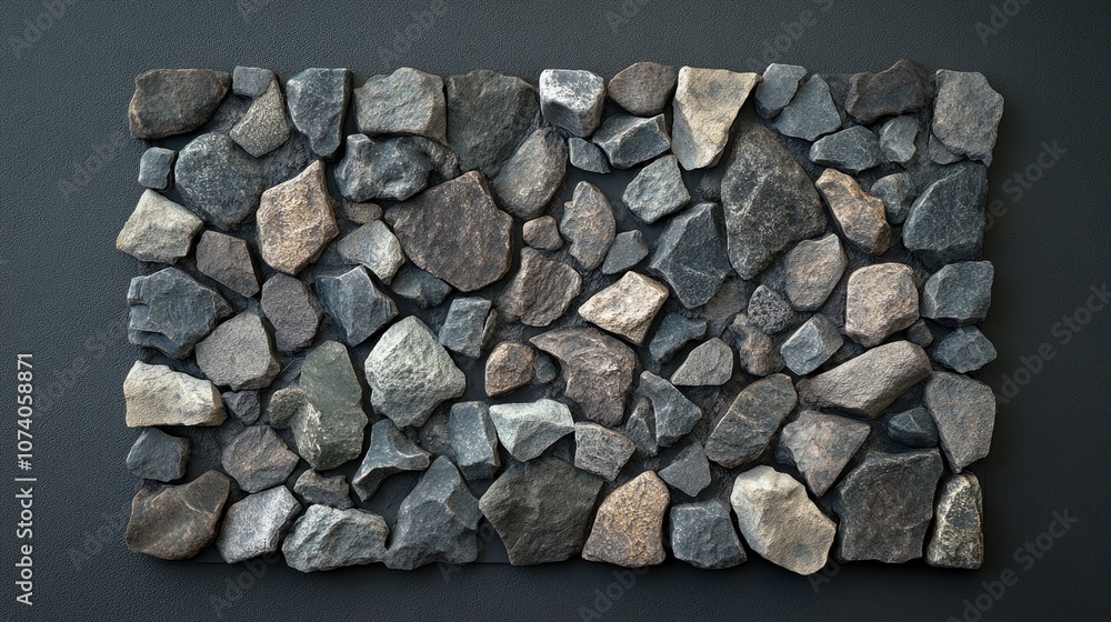 Aufkleber Top view of a cobblestone texture on a display platform Stone structure 3D rendering Isolated on a dark background