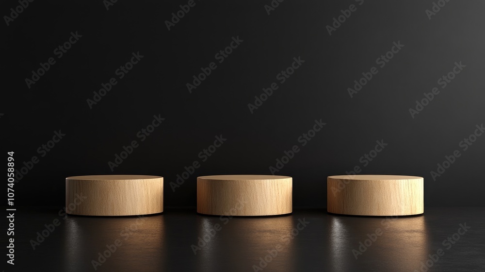 Poster three podiums set against a black background 3d rendering