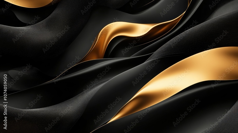 Poster 3D Abstract Shape and Geometry in Black and Gold Color Stage Mockup Background