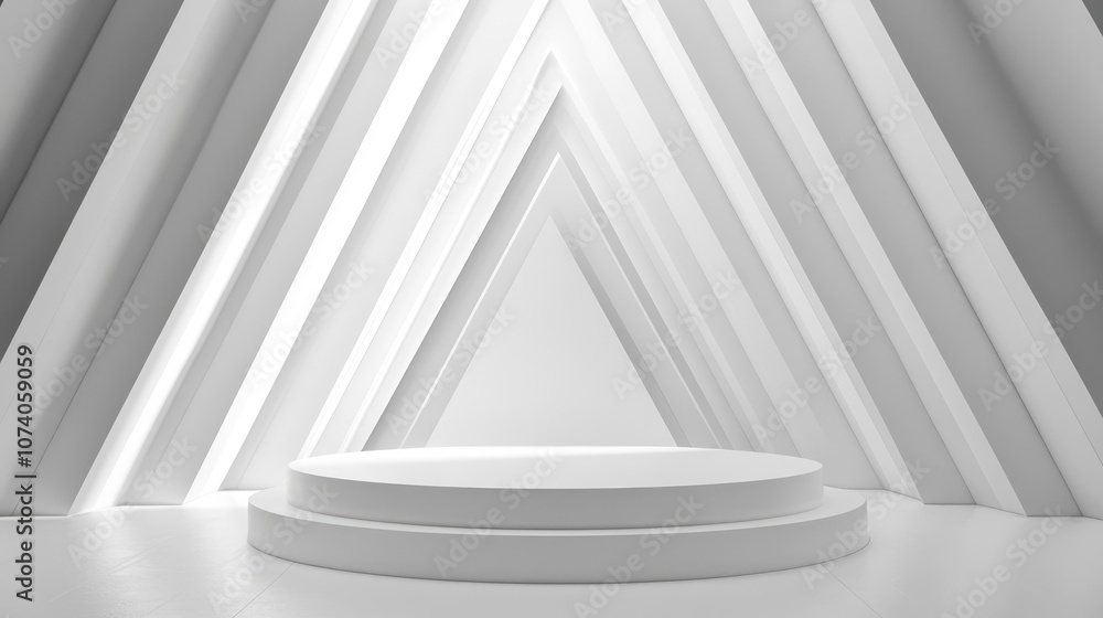 Poster abstract illustration of a 3d podium stage with a white triangular design