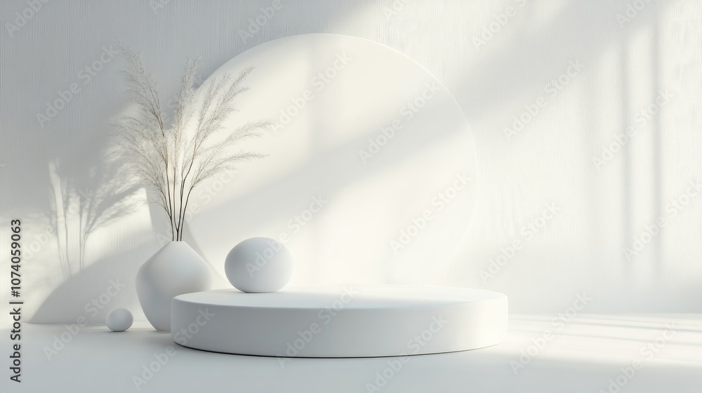 Aufkleber White podium with geometric shape on a white background designed for product display 3D rendering