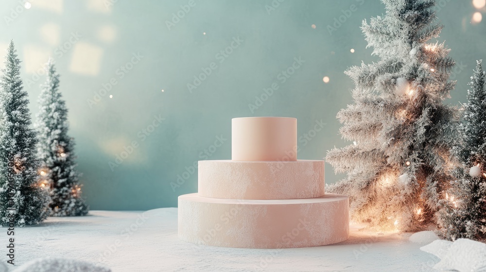 Poster festive seasonal greeting and abstract minimal mockup scene geometric podium for showcasing cosmetic