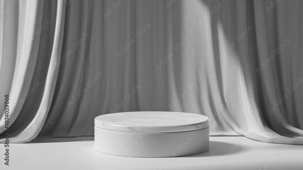 Aufkleber Minimalistic grey abstract background featuring a cylindrical podium with a crystal shape designed for product display 3D rendering