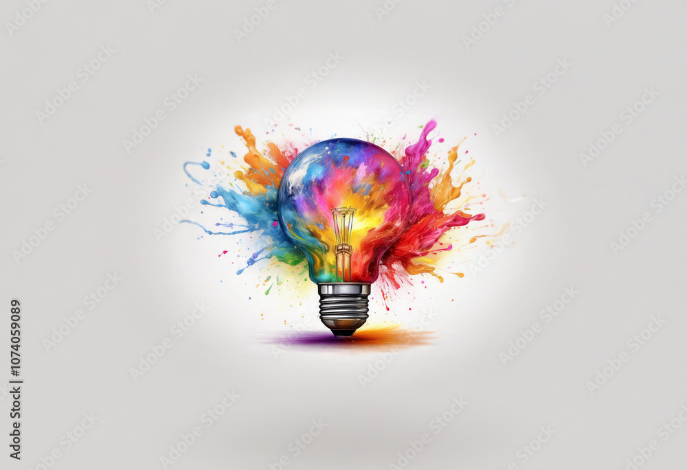 Poster a lightbulb with a rainbow of colors exploding from it, symbolizing the power of ideas.