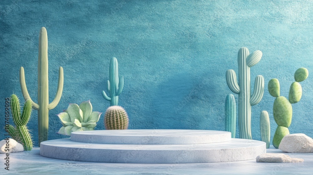 Poster 3d render of a podium or platform designed for product promotion featuring trendy natural elements l
