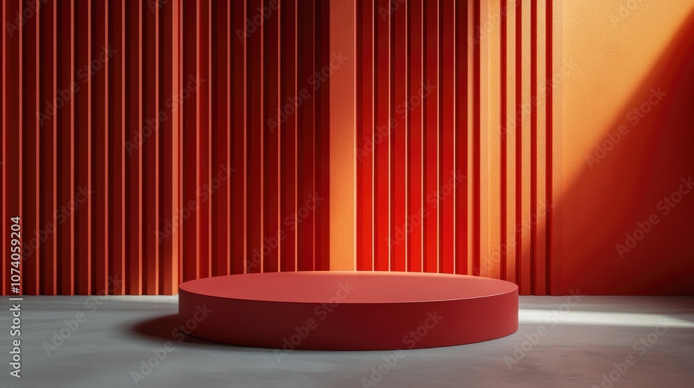 Poster 3d rendered background featuring a striking red studio podium designed for promotional product displ