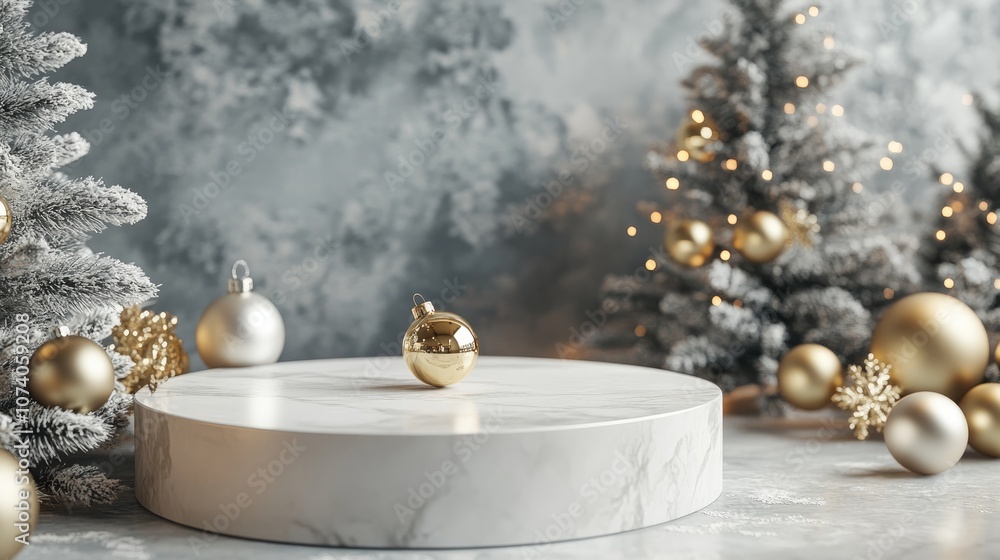 Aufkleber minimal podium display in a festive setting showcase for beauty products and cosmetics featuring gol