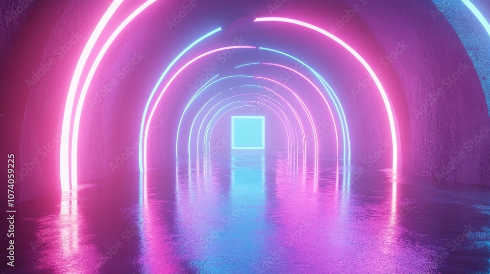 Aufkleber 3d rendering featuring glowing lines a tunnel with neon lights and an abstract background showcasing