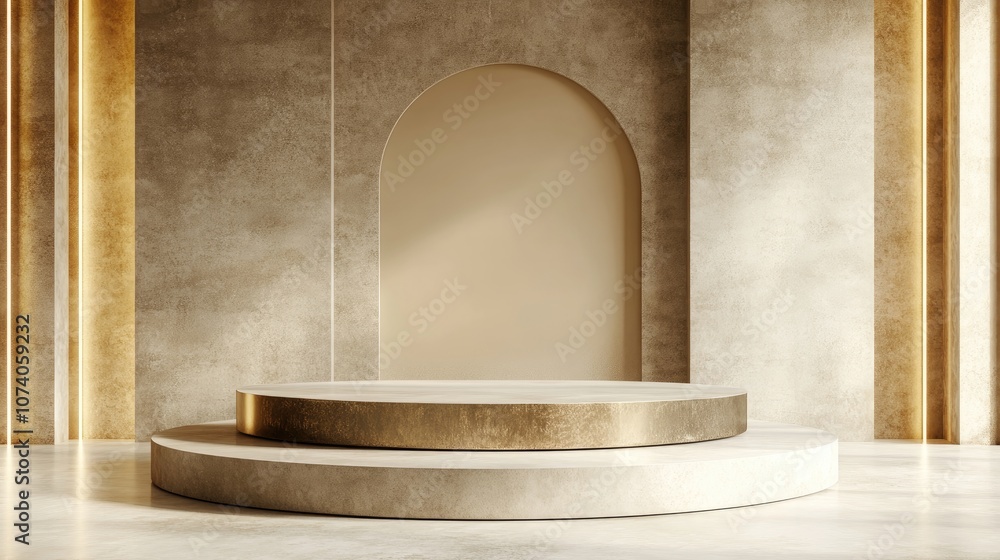 Poster 3d render of a vacant product display stand featuring an abstract minimal design with a blank space 